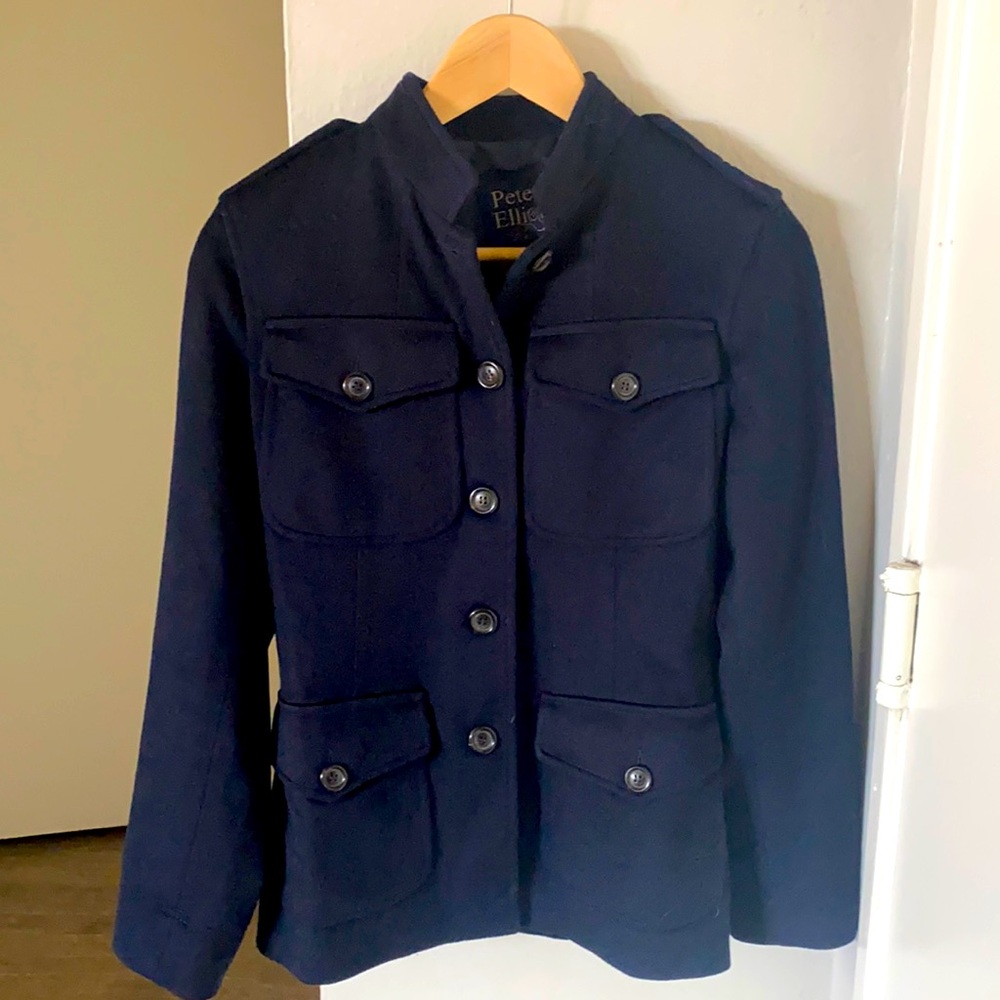 100% Loro Piana Wool Barena Navy Blue military jacket made in Italy.